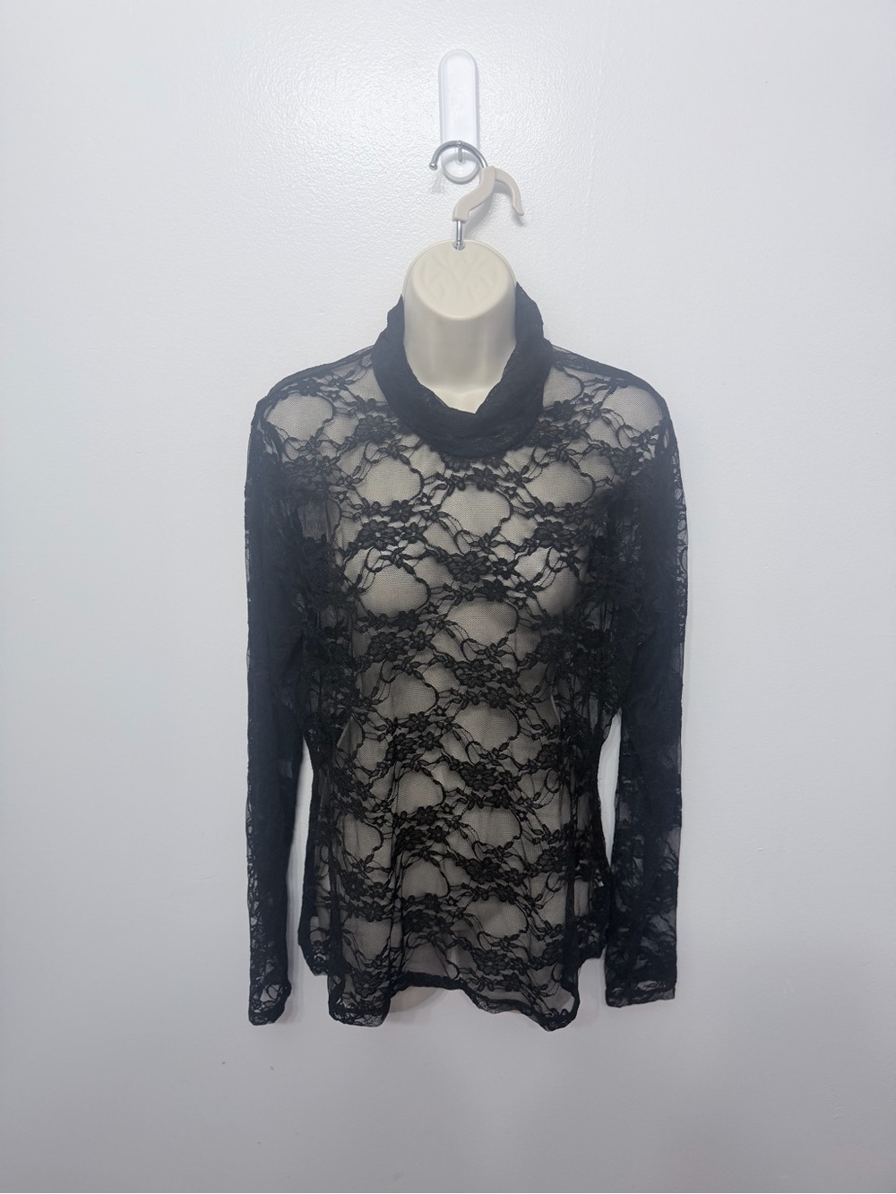 wild fable Black Lace Long-Sleeve Turtleneck Tee